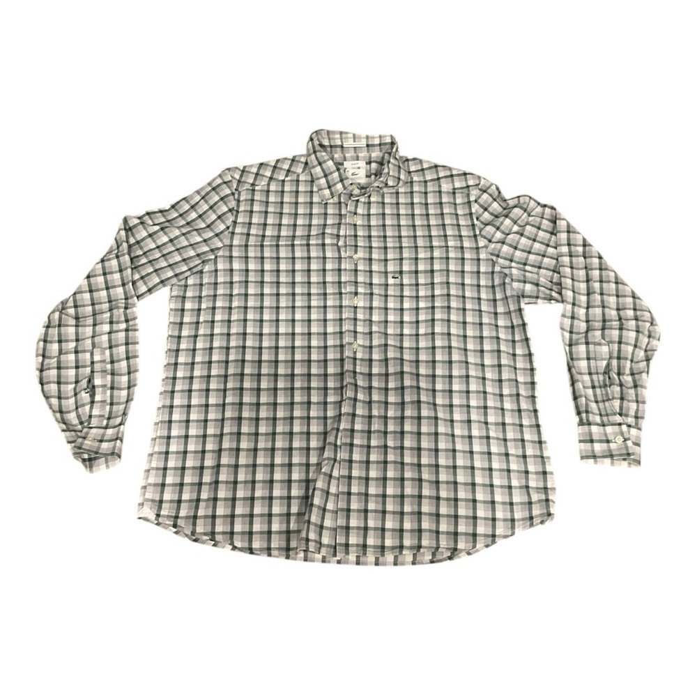 Lacoste Men’s 100% Cotton Gingham Button‑Up Shirt – Size 44/XL, Crocodile Logo